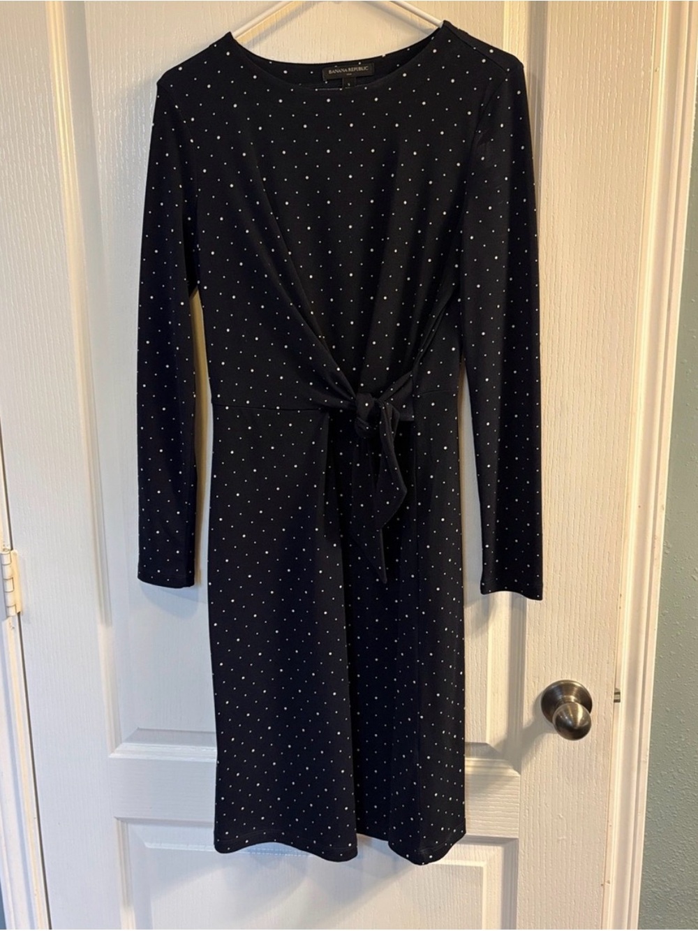 Banana Republic Navy Polka Dot Tie-Front Long-Sleeve Dress